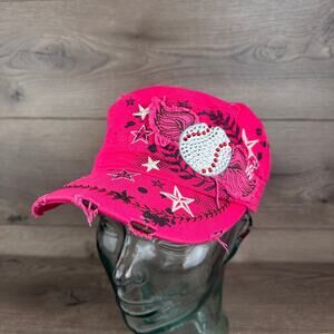 Leader Original Vintage Rhinestone Baseball Wings Cap Womens Pink Strap Back Hat